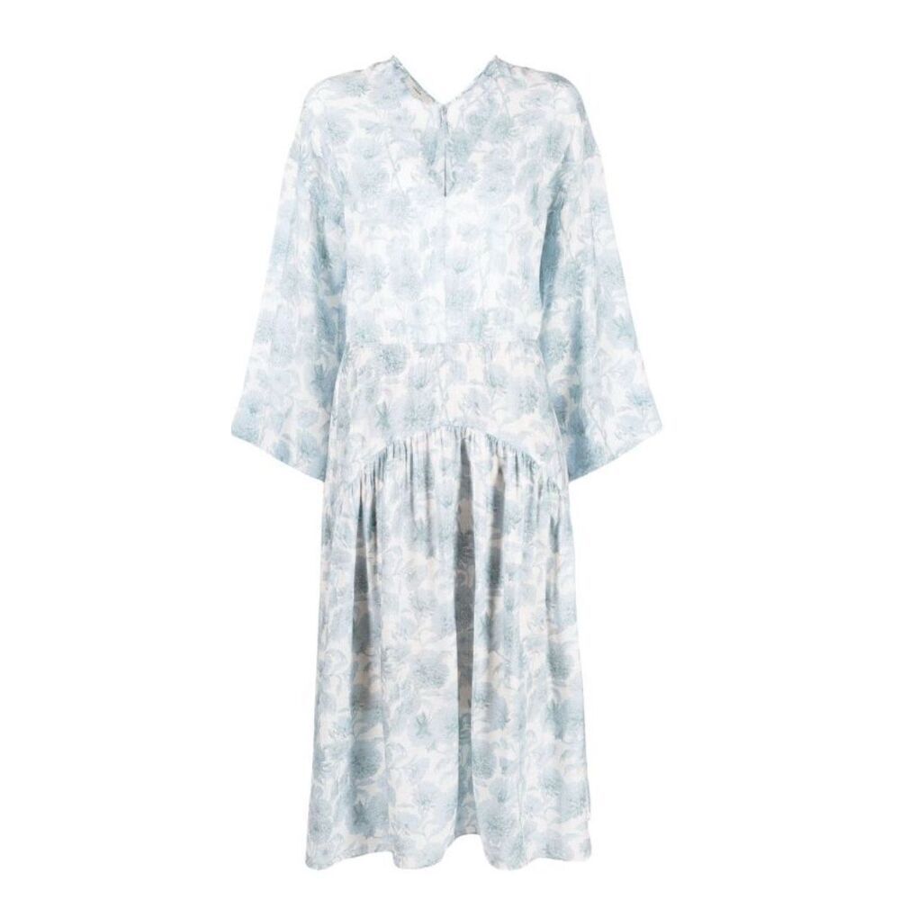 Vince Dahlia floral-print V-neck dress in Blue NWT Size XL